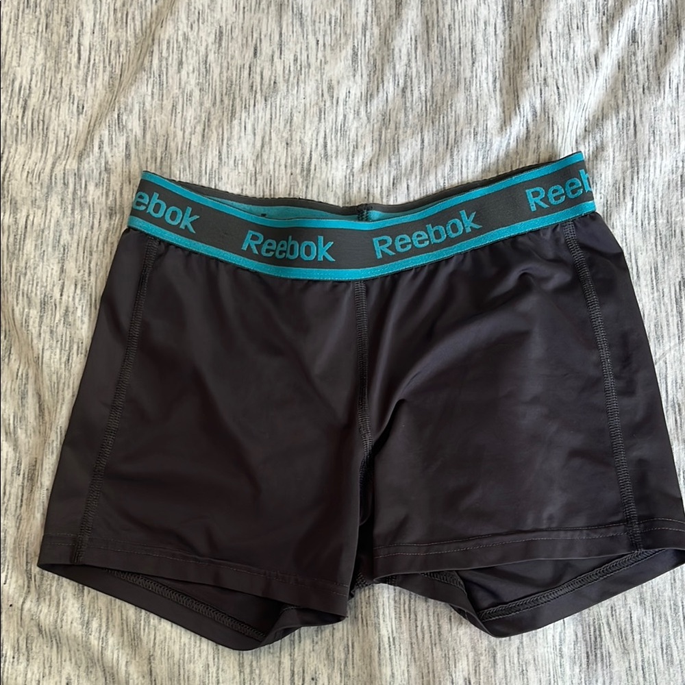 Reebok Spandex Black Shorts with Teal Waistband